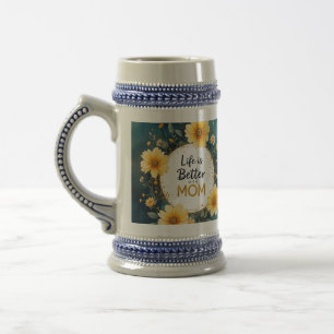 Jarra De Cerveza MOM Yellow Wildflowers Butterflies