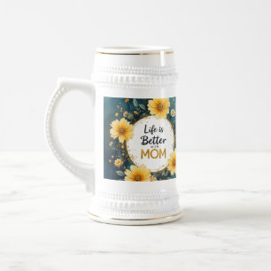 Jarra De Cerveza MOM Yellow Wildflowers Butterflies