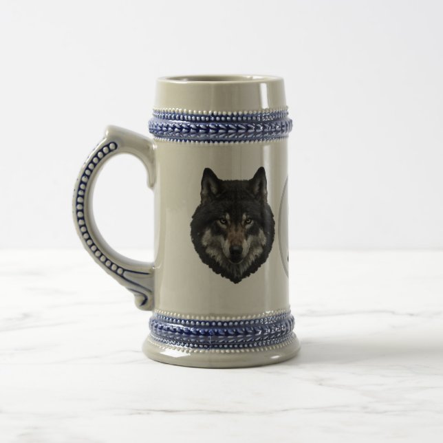 Jarra De Cerveza Monograma Cerveza Lobo Inicial Stein Gift Mug (Izquierda)