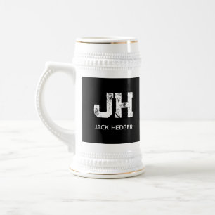 JARRA DE CERVEZA MONOGRAMA DE DOS LETRAS BLANCO MINIMALISTA NOMBRE