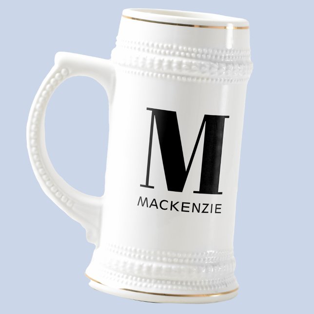 Jarra De Cerveza Monograma Nombre inicial simple personalizado (Simple monogram initial name personalized beer stein. Ideal gift for your dad, brother or grandad.)