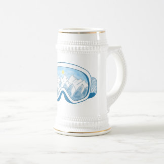 Jarra De Cerveza Montaña Ski Goggles Ilustracion Blanco