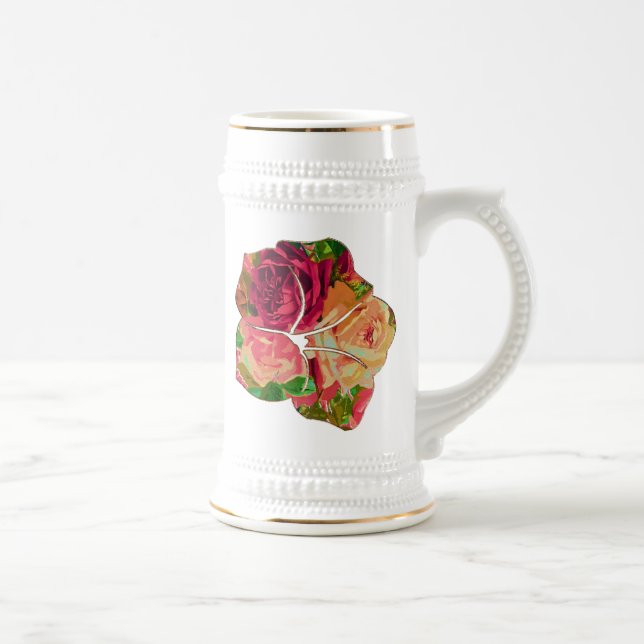Jarra De Cerveza Motif de rosas rojas y amarillas (Derecha)