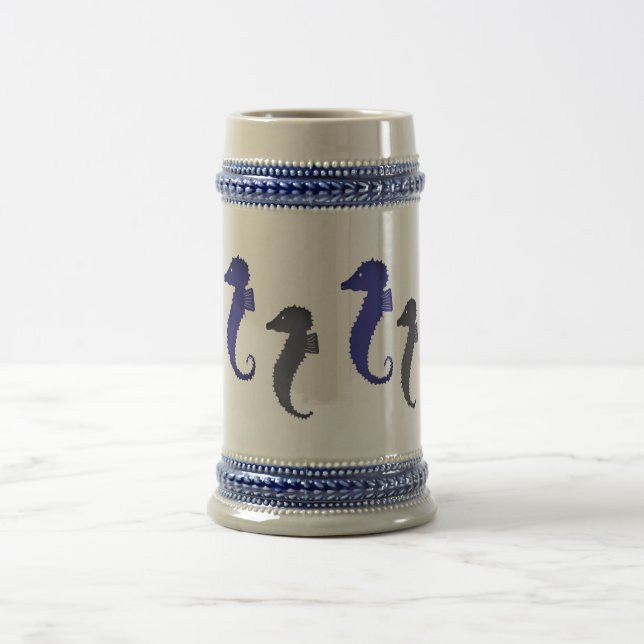 Jarra De Cerveza Mug - Caballos de mar en azul y gris (Centro)