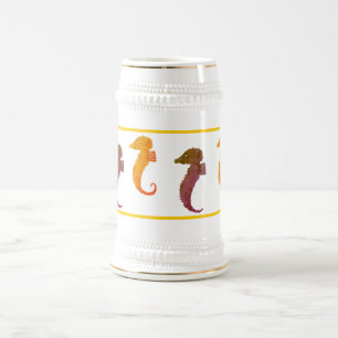 Jarra De Cerveza Mug - Caballos de mar en Brown y Naranja