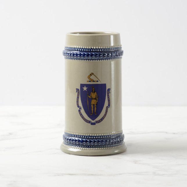 Jarra De Cerveza Mug con la bandera del estado de Massachusetts -Es (Centro)