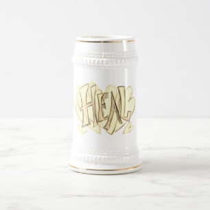 Jarra De Cerveza Mug de arte de curación de palabras inspiradoras
