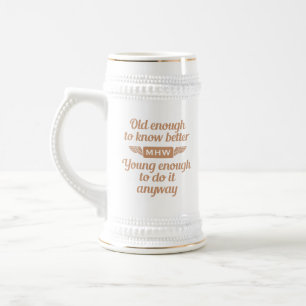 Jarra De Cerveza Mugs en monograma de personalizados "viejos y jóve