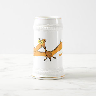 Jarra De Cerveza Naranja lindo y gracioso personalizado pterodáctil