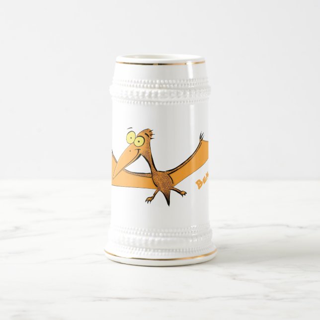 Jarra De Cerveza Naranja lindo y gracioso personalizado pterodáctil (Centro)