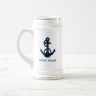 Jarra De Cerveza Nautical Bote Name Navy Blue Anchor Personalizado