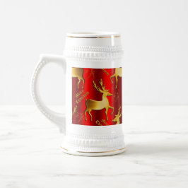 Jarra De Cerveza Navidades de renos rojos y dorados