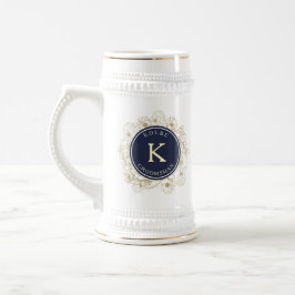 Jarra De Cerveza Navy Blue Groomsman Monogram Beer Stein