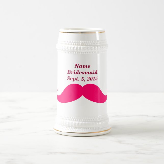 Jarra De Cerveza Nombre de la dama de honor Fecha de bigote rosa (Centro)