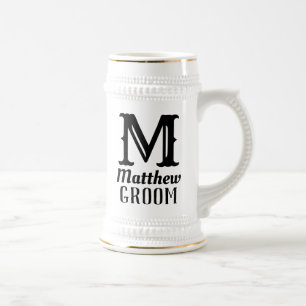 Jarra De Cerveza Nombre Masculine Monogrammed Groom Bodas Black