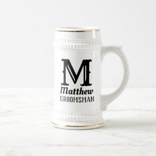 Jarra De Cerveza Nombre Masculino Monogramado Bodas Clásicos Negro