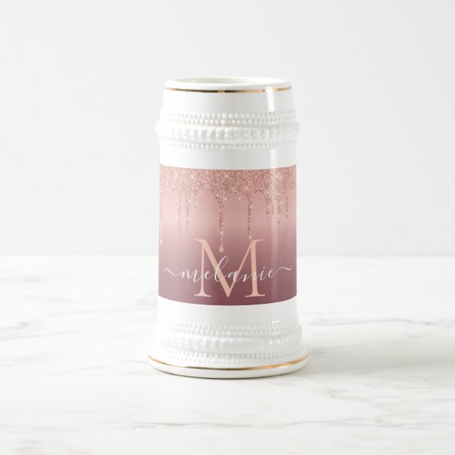 Jarra De Cerveza Nombre personalizado Letra Rosa Purpurina dorado B (Centro)