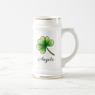 Jarra De Cerveza Nombre personalizado Lucky Clover St. Patrick's Da