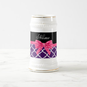 Jarra De Cerveza Nombre personalizado moroccan patrón moroccan ros