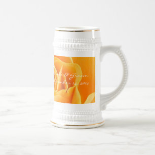 Jarra De Cerveza Novia y Boda de Groom Fecha Naranja Stein Rosas
