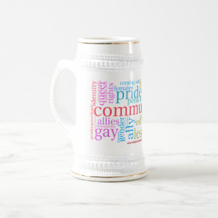 Jarra De Cerveza nube de palabras de la comunidad arcoíris LGBTQ+ d