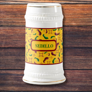 Jarra De Cerveza Nuevo México Chile rojo y verde Tamales Zia Nopale