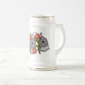 Jarra De Cerveza Onirzhyek kazakh decoración con tulipanes Mug