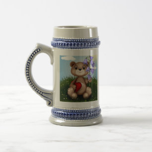 Jarra De Cerveza Oso sosteniendo ramo de flores-30926