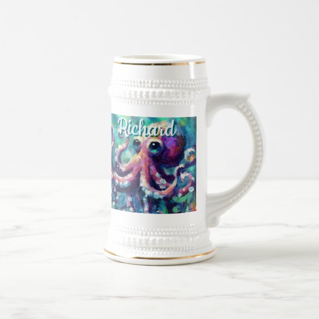 Jarra De Cerveza Otopus Nautical Beach Coastal Personalizado (Derecha)