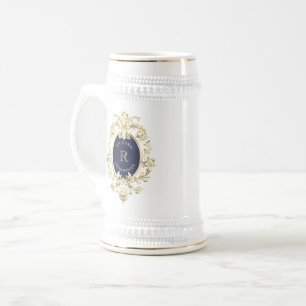 Jarra De Cerveza Padrino de boda barroco de oro azul marino