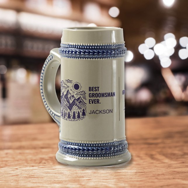 Jarra De Cerveza Padrino Personalizado Montañas Modernas Rústicas (Best Groomsman Ever Custom Stein )