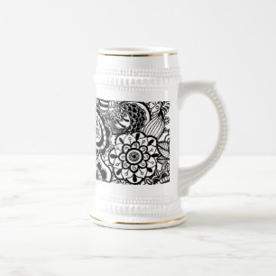 Jarra De Cerveza Paisaje floral blanco y negro