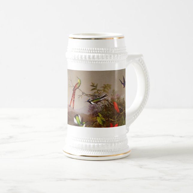Jarra De Cerveza Paisaje tropical con 10 Hummingbirds Heade (Anverso derecho)