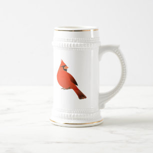 Jarra De Cerveza Pájaro masculino cardinal rojo