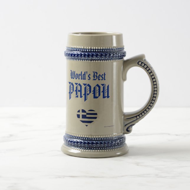 Jarra De Cerveza Papou Stein - mejor Papou del mundo (Griego - (Derecha)