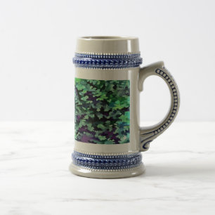 Jarra De Cerveza Patrón de camuflaje verde jade y púrpura