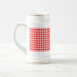 Jarra De Cerveza Patrón de diamantes rojo y blanco de Shirley Taylo