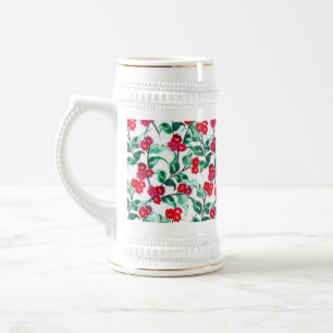 Jarra De Cerveza Patrón de flores de color rojo floral-56698