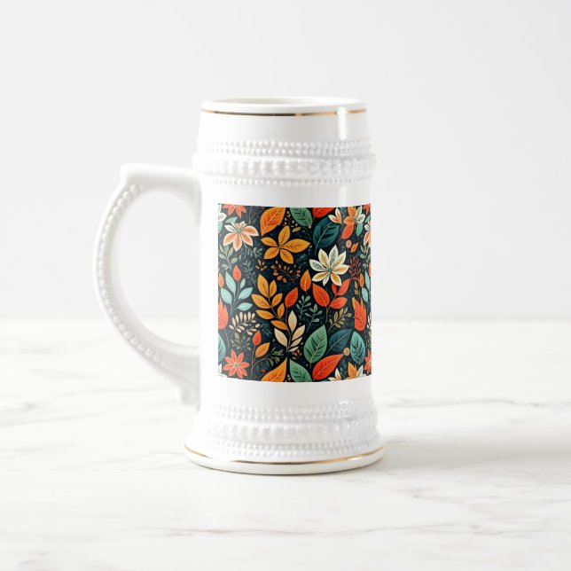 Jarra De Cerveza Patrón de flores exóticas florales (Izquierda)