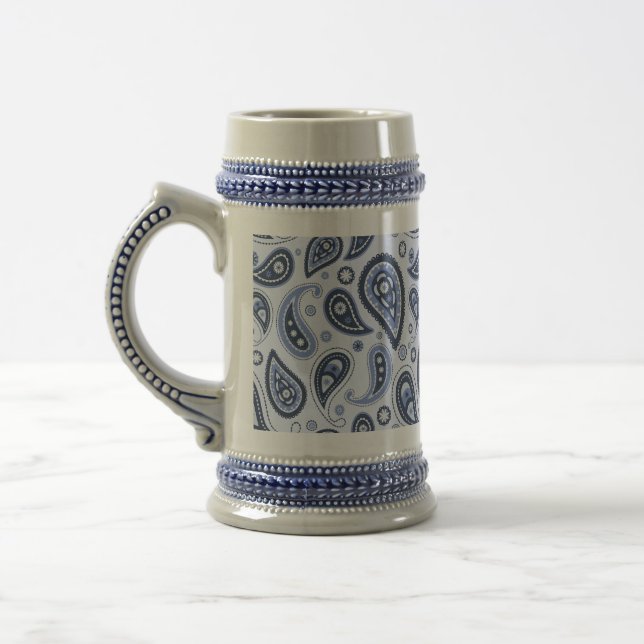 Jarra De Cerveza Patrón de Paisley Azul (Izquierda)