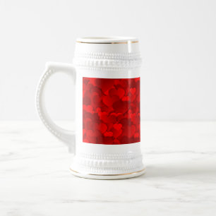 Jarra De Cerveza Patrón de textura de corazones de amor rojo románt