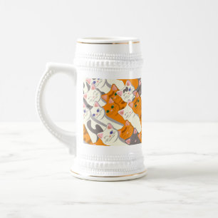 Jarra De Cerveza Patrón diagonal del gato negro jengibre