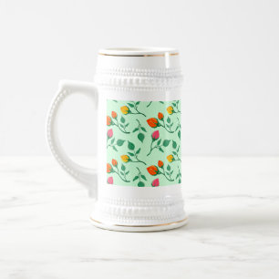 Jarra De Cerveza Patrón floral con flores subió de color