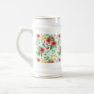 Jarra De Cerveza Patrón floral de flores rosadas pintadas a mano-23