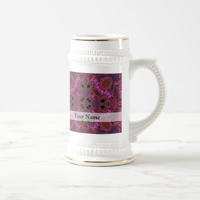 Jarra De Cerveza Patrón fractal digital magenta (Derecha)