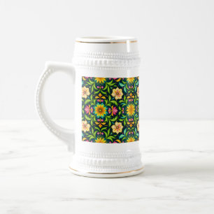 Jarra De Cerveza Patrón Ornamental Floral en Colores Vibrantes
