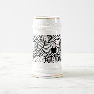 Jarra De Cerveza Patrones de corazones blancos negros pequeños