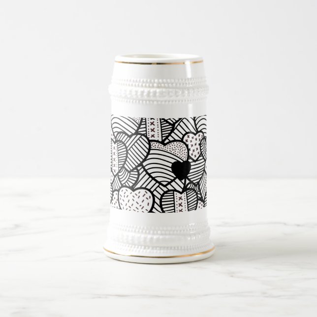 Jarra De Cerveza Patrones de corazones blancos negros pequeños (Centro)