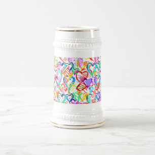 Jarra De Cerveza Patrones de corazones coloridos