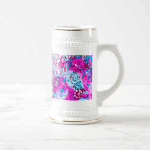 Jarra De Cerveza Patrones de flores rosadas azules